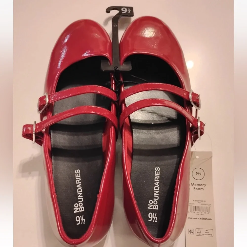 NWT! No Boundaries Women's Red Mary Jane Shoes Double Strap Size 10 - Picture 9 of 12